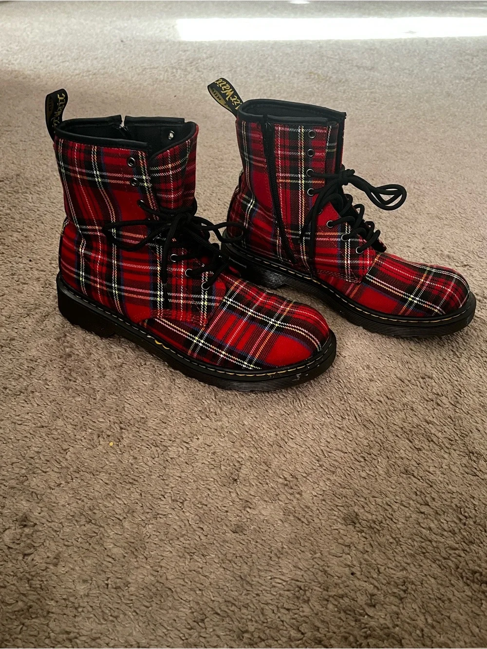Dr. Martens Red 1460 Tartan Plaid Fabric Ankle Combat Boot Size 6  $50